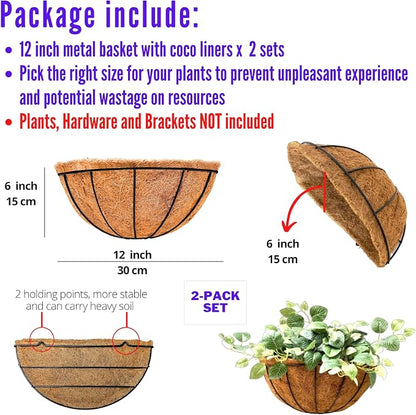 LaLaGreen Wall Hanging Planters, 2 Pack, 12 Inch Wall Mounted Flower Baskets - Image 2