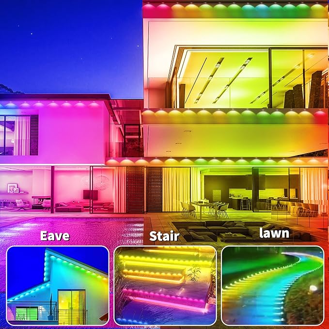 Permanent Outdoor Lights,200ft RGB Eave Light with App Control Remote,IP67 Waterproof LED Lights,Music Sync Outside Light for Christmas,Halloween,Garden,House Decorations