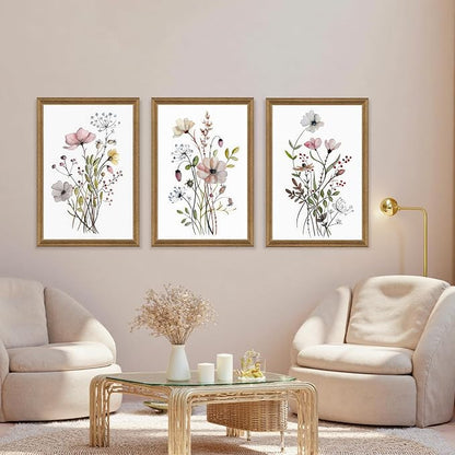 WRFON Framed Botanical Canvas Wall Art Set of 3, Watercolor Floral Prints - Image 3