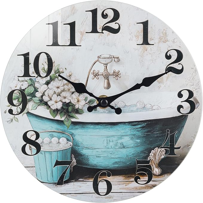 Bathroom Wall Clock, Rustic Style Waterproof Glass Shower Clock Wall Clock by HorizentWallClock