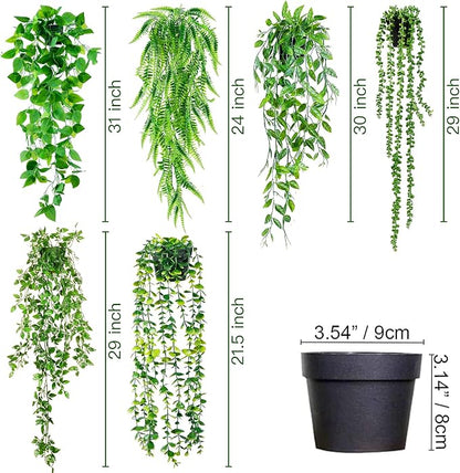 Sggvecsy Fake Hanging Plants 6 Pack Artificial Hanging Eucalyptus Plants Potted - Image 5