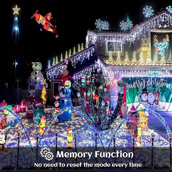 Icicle lights Outdoor - 33ft Christmas Lights with 400LED 75 Drops 8 Modes, Plug in Curtain String Lights Waterproof for Holiday Wedding Party Home Garden Bedroom Indoor Outdoor Decoration, Cool White
