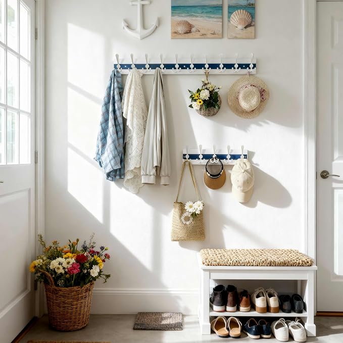 SKOLOO Coastal Coat Rack Wall Mount-38-1/8 Beach House Entryway Wooden Coat Hook - Image 5