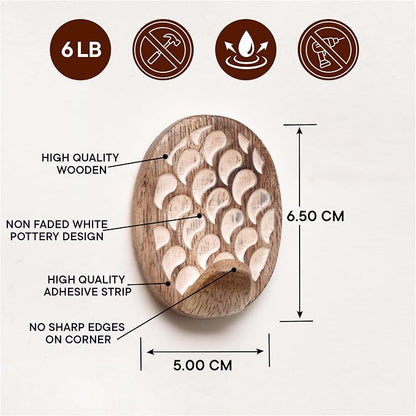 Indian Shelf 6 Lb- 6 Pieces Decorative Wood Adhesive Wall Hooks–Boho Peel and - Image 7