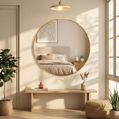 OLIXIS 20 Inch Gold Round Bathroom Wall Mirror, Round Bathroom Mirrors - Image 7