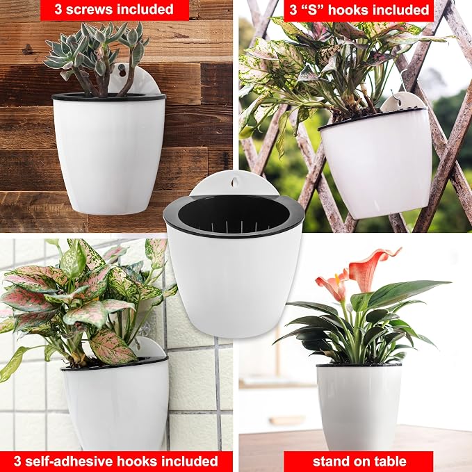 3 Pack Self Watering Wall Hanging Planter Pots Vertical Garden Window Hang - Image 9