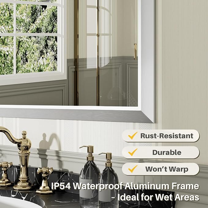 60x36 Inch Brushed Silver Bathroom Mirror - Image 3