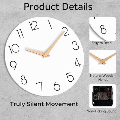 cicininc Wall Clock, 10 Inch Wooden Silent Non-Ticking, Decorative Battery - Image 5