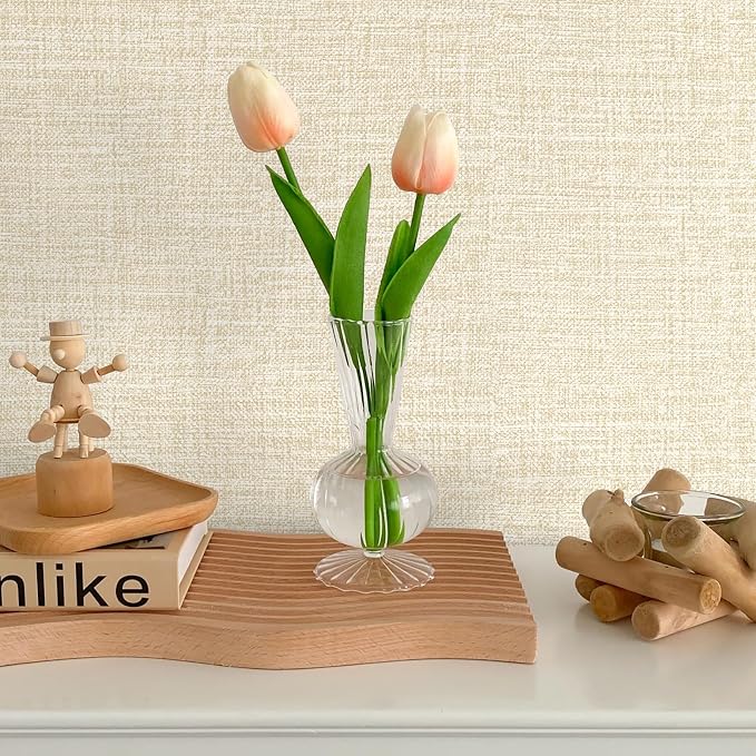 Beige Grasscloth Peel and Stick Wallpaper 17.3"x1200" Faux Linen Textured - Image 3