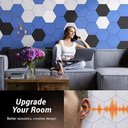 12 Pack Hexagon Acoustic Panels, TONOR 12"x 10"x 0.4" Self-adhesive Sound Proof - Image 4