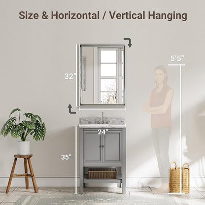 Silver Bathroom Mirror, 24x32 Inch Beveled Silver Vanity Mirror - Image 2