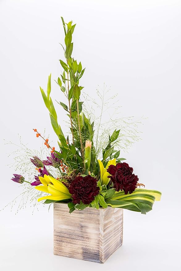 Wooden Planter Box, Rustic Whitewash with Plastic Liner l Garden Decor l Restaurant and Wedding Decorations l Wedding Bouquets, Table Centerpiece (5x5 Set of 4, Whitewash)