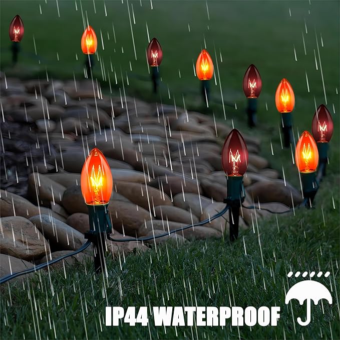 19.5Ft Halloween Pathway Lights, 10 Pack C9 Orange & Black Bulbs, Connectable, UL Listed, Outdoor Garden Yard Driveway Lawn Decor