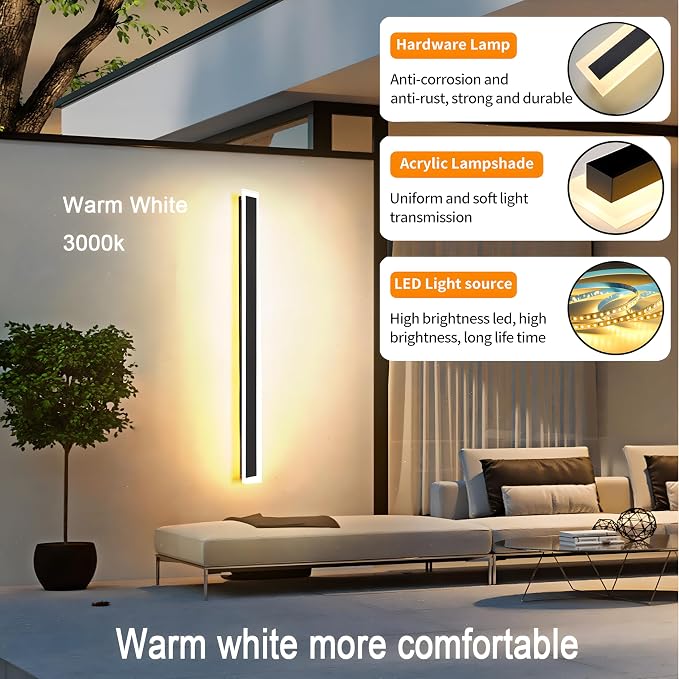 2Pack 23.6inch Long Outdoor Modern LED Wall Light, 18W Waterproof IP65 Warm - Image 3