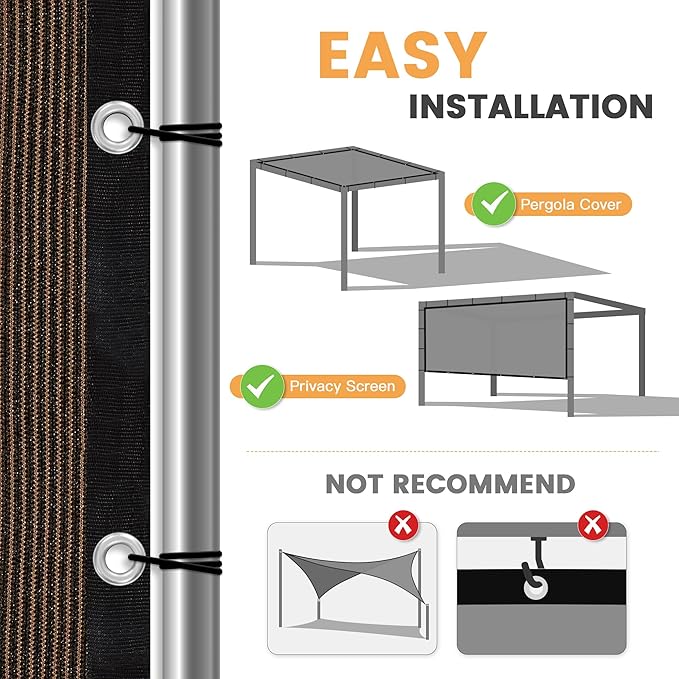 VICLLAX Shade Fabric Sun Shade Cloth with Every 2 FT Grommets for Patio Garden Pergola Cover Canopy 10x19 FT, Mocha