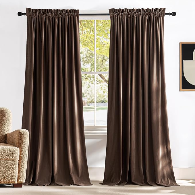 NICETOWN Brown Velvet Room Darkening Curtains, Home Decor Light Blocking by NICETOWN