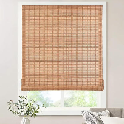 LazBlinds No Tools No Drill Bamboo Roller Shades, Cordless Bamboo Blinds by LazBlinds