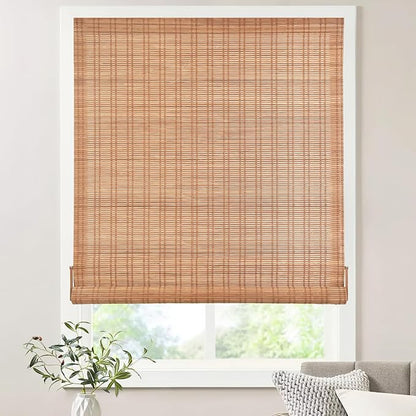LazBlinds No Tools No Drill Bamboo Roller Shades, Cordless Bamboo Blinds by LazBlinds