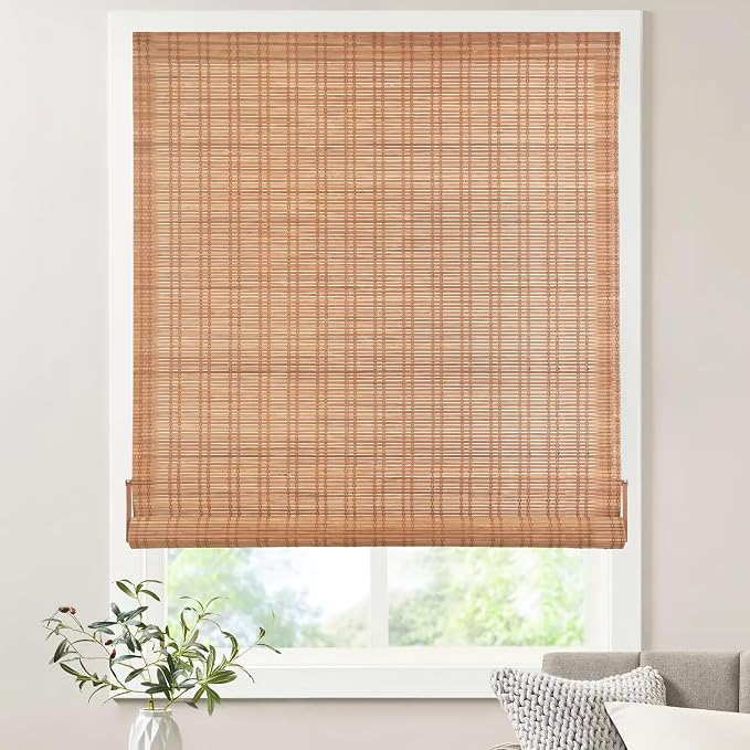LazBlinds No Tools No Drill Bamboo Roller Shades, Custom Cordless Bamboo Blinds by LazBlinds