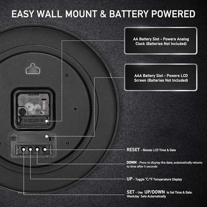 12 Inch Wall Clock, Silent Non-Ticking Analog - Image 7