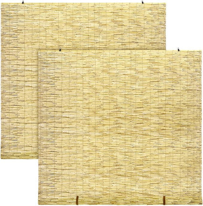 DoubleFill 2 Pcs Bamboo Shades Outdoor Reed Roll up Blinds 60" W x 72" H by DoubleFill