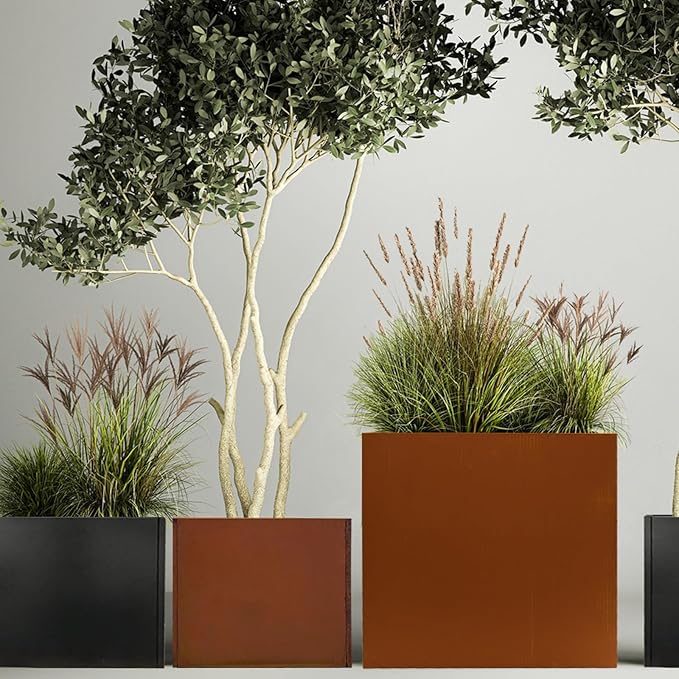 Corten Steel Metallic Heavy Planter for Outdoor Plants 24"x10"x24" Metal Planter Spliced Flower Pot with Partitions for Outside,Indoor,Garden (Corten, 24 * 10 * 24)