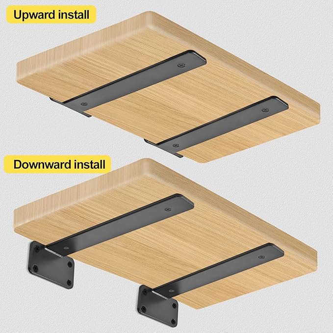 4 Pack - 8 inch Black Hidden L Shelf Bracket Iron Floating Shelf Brackets - Image 4