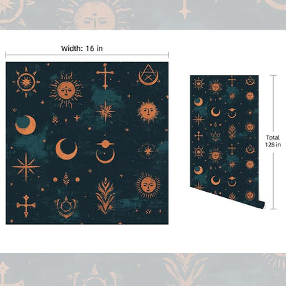 FLFK Mystic Peel and Stick Wallpaper 16" x 128" Moody Dark Blue & Orange - Image 2