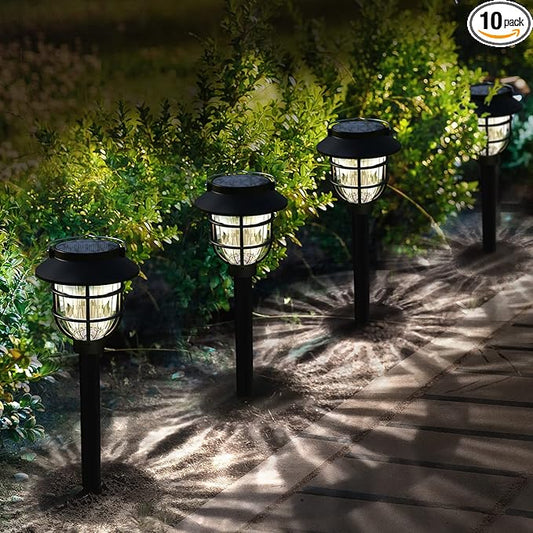 10 Pack Solar Pathway Lights Outdoor - Bright Solar Powered Garden Lights with Warm White LED, Auto On/Off Waterproof Path Lights Decorative, Landscape Lighting for Yard Patio Walkway Driveway