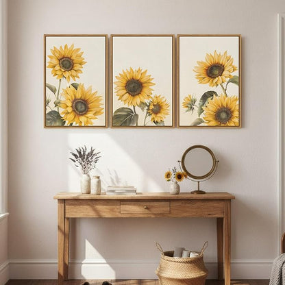 3 Piece Large Framed Floral Sunflower Wall Art - Image 5