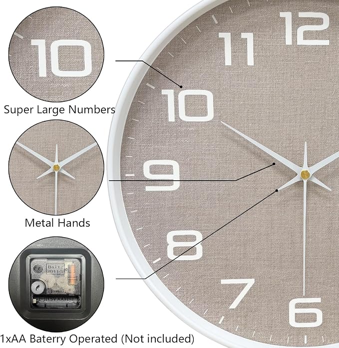 Modern Wall Clocks Battery Operated, 12 inch Silent Non Ticking Analog Clock - Image 6