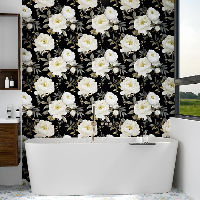 Laatse Dark Floral Wallpaper Peel and Stick Boho Wallpaper 17.5in x 118in White - Image 7