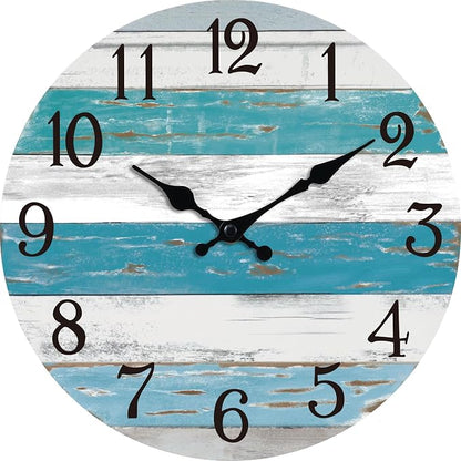 KECYET Wall Clock Battery Operated 10 Inch Outdoor Beach Style Blue Coastal by KECYETWALLCLOCK