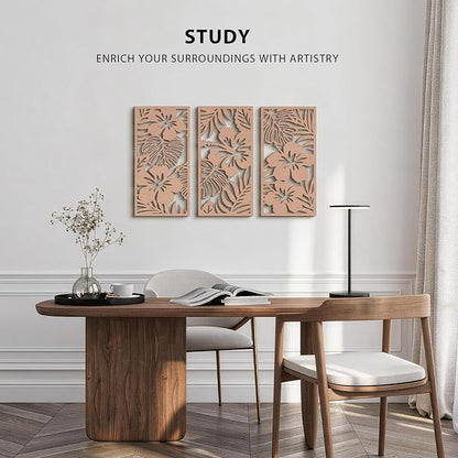 VIYYIEA Boho Solid Wood Carved Wall Art Set of 3, Geometric Minimalist Wooden - Image 6