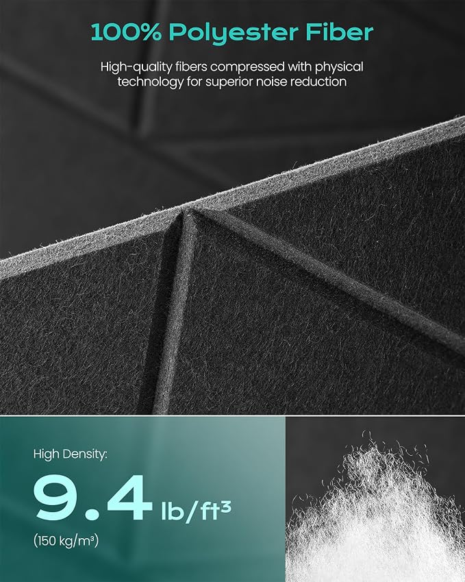 12-Pack Acoustic Panels, 11.8"x11.8"x0.4" Soundproof Wall Panels, Peel & Stick - Image 4