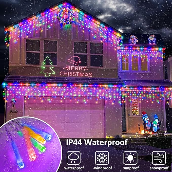 Icicle Lights for Outside, 33FT 400 LED Christmas Lights Outdoor Indoor with 8 Modes 75 Drops, Waterproof Connectable Twinkle String Light for Patio Yard Garden Wedding Party Decor, Multicolor