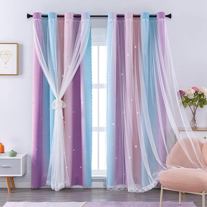 XiDi Curtains for Bedroom Decor, Rainbow Pink Purple/34/90 by Addsomecolortolife
