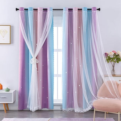 XiDi Curtains for Bedroom Decor, Rainbow Pink Purple/62/96 by Addsomecolortolife