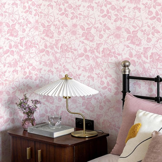 JiffDiff Floral Vintage Wallpaper Peel and Stick，Pink Rose Wallpaper Removable - Image 2