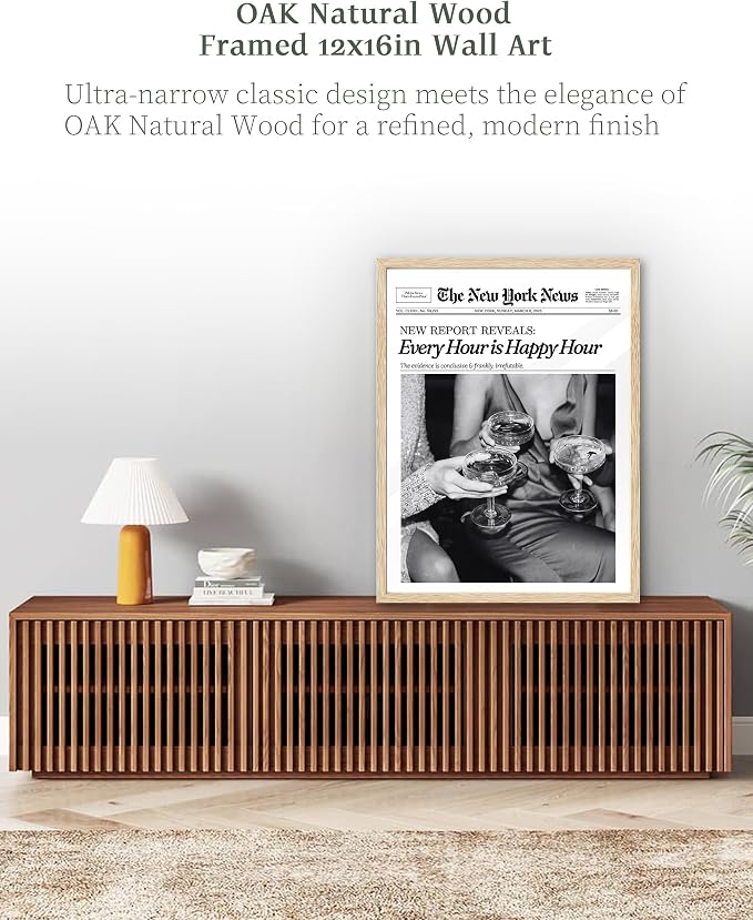 iHery Every Hour is Happy Hour Framed Trendy NewsPaper Wall Art, Natural OAK - Image 2