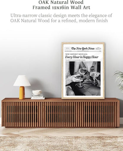 iHery Every Hour is Happy Hour Framed Trendy NewsPaper Wall Art, Natural OAK - Image 2