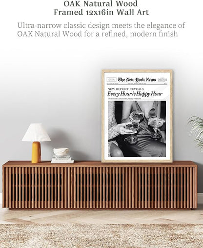 iHery Every Hour is Happy Hour Framed Trendy NewsPaper Wall Art, Natural OAK - Image 2