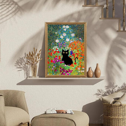 Fantasy Artists Gustav Klimt Canvas Wall Art, Framed Aesthetic Cat Floral Wall - Image 3