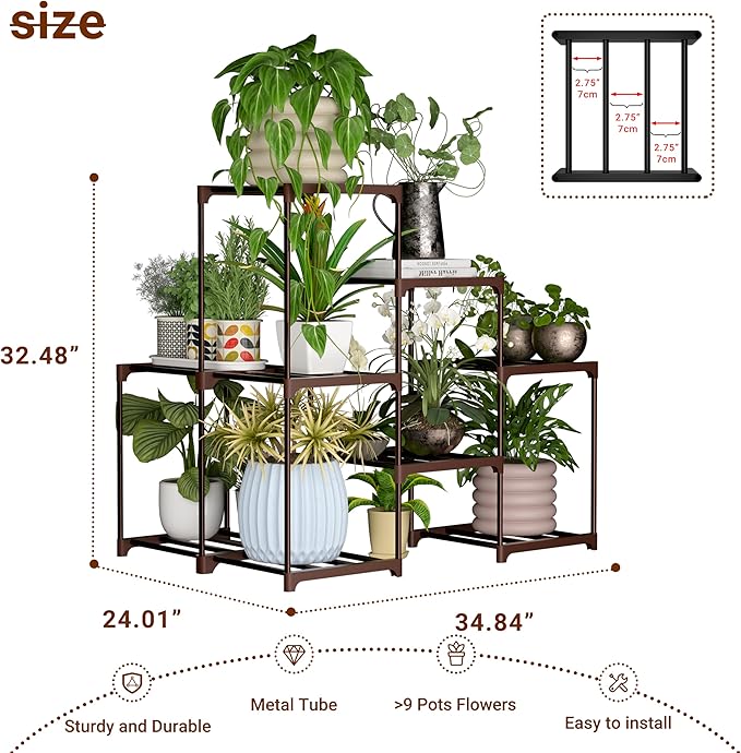 Metal Plant Stand Indoor Corner Plant Shelf Outdoor for Multiple Plants Flower Stand Ladder Plant Table for Plant Pots for Window Garden Balcony Living Room