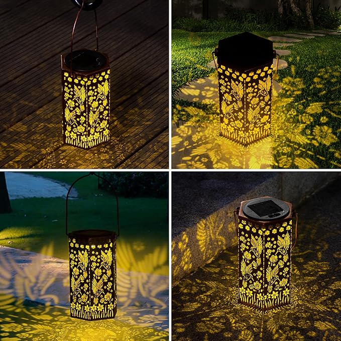 kyoryuger Hummingbirds Solar Lanterns Outdoor Hummingbird Gifts for Women Mom Grandma, Hummingbird Lovers Gifts, Birthaday for Mom Metal Lanterns for Yard Patio Lawn Solar Garden Decor