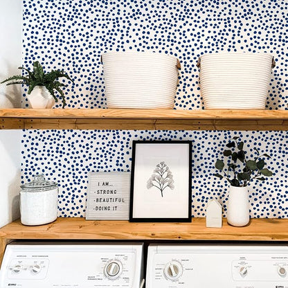 Jeweluck Blue Polka Dot Peel and Stick Wallpaper Blue and White Contact Paper - Image 7