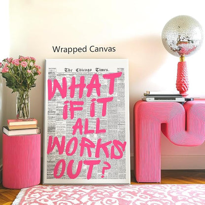Pink What If It All Works Out Quote Poster, Vintage Black White Newspaper - Image 4