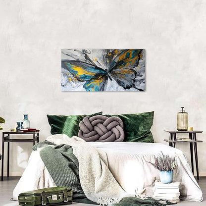 Abstract Butterfly Wall Art Teal Grey Yellow Butterfly Wall Decor Modern Marble - Image 3