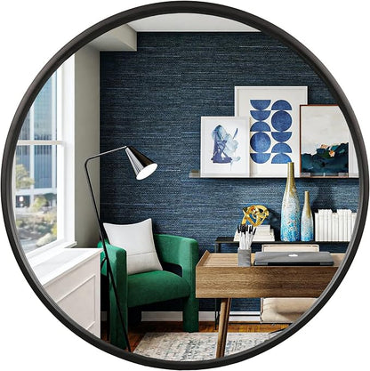 WallBeyond Black Round Wood Mirror 24 inch Circle Wall Mirror by WallBeyond