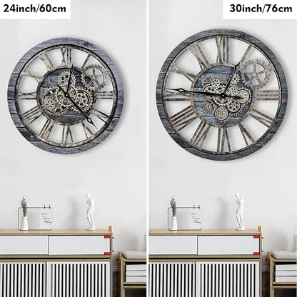 The B-Style Large Real Moving Gears Wall Clock 30 inch Rustic Retro Industrial - Image 2